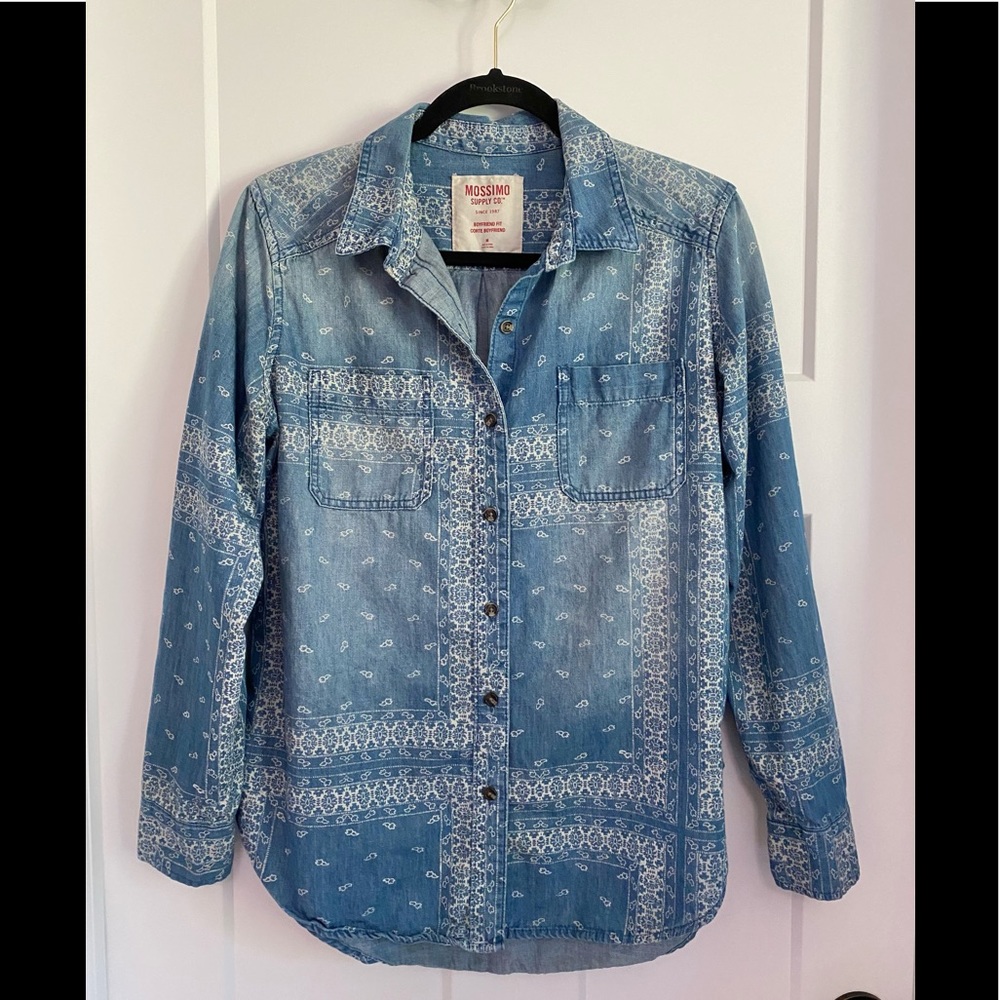 Boho Denim Long Sleeve Button Down Shirt/Blouse Medium - Picture 1 of 11